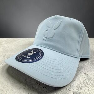 Playboy Embossed Bunny Logo Dad Hat Blue OSFM Adjustable Strap Back Cap NEW
